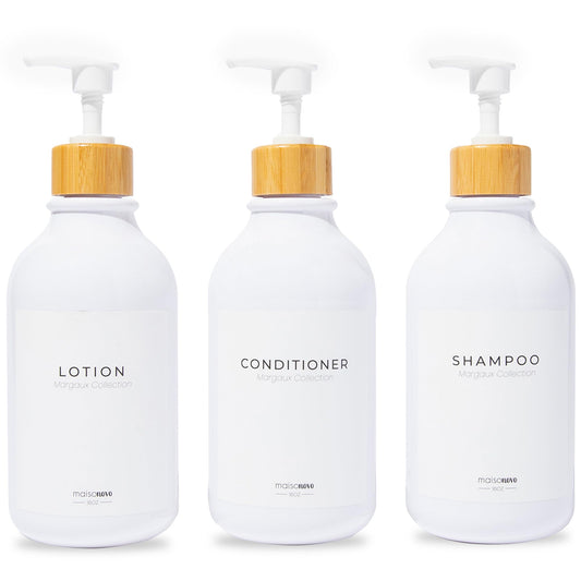 3er-Set Shampooflaschen zum Befüllen, Weisser Bambus 3er-set