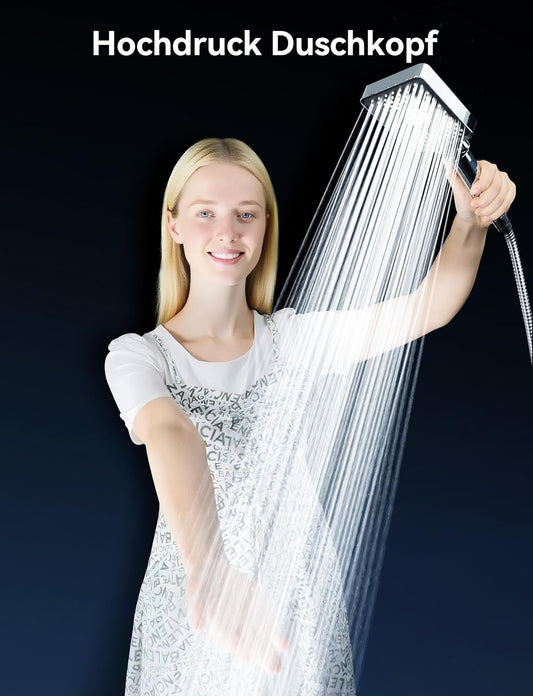 Duschkopf mit Schlauch, 6 Strahlarten Hochdruck, 6 Modi Schwarz mit Schlauch