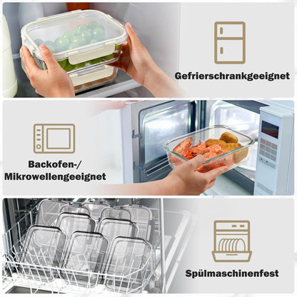 Meal Prep Boxen Glas mit Deckel, stapelbar, Weiss-12 Stück