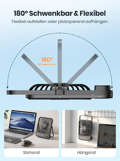Tragbarer Akku-Tischventilator, Schwarz
