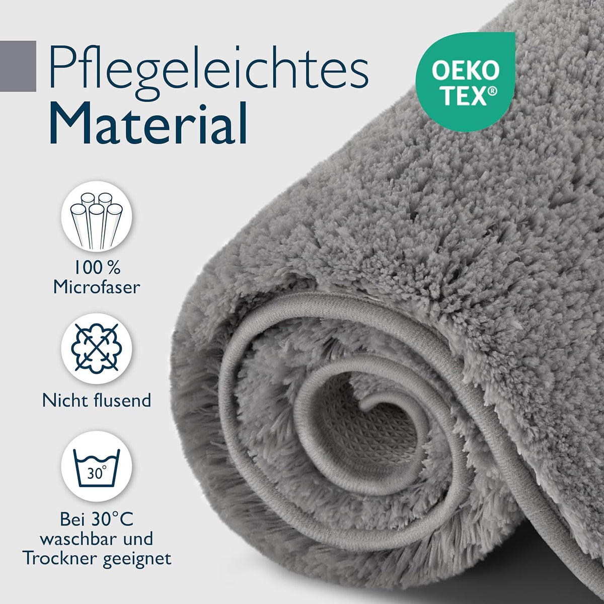 Rutschfeste Badematte, Fussbodenheizung geeignet, 70 x 120 cm, 70 x 120 cm Hellgrau