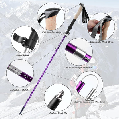 Teleskop-Wanderstöcke faltbar 105-125 cm, Violett