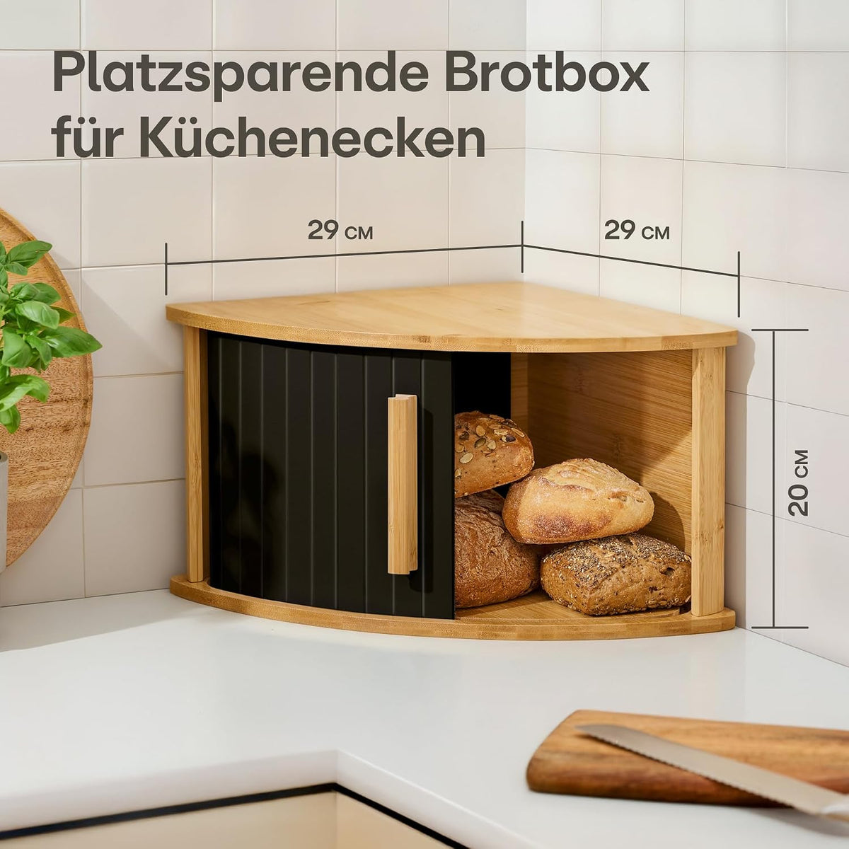 Eckbrotkasten mit Schiebetür aus Holz, Schwarz