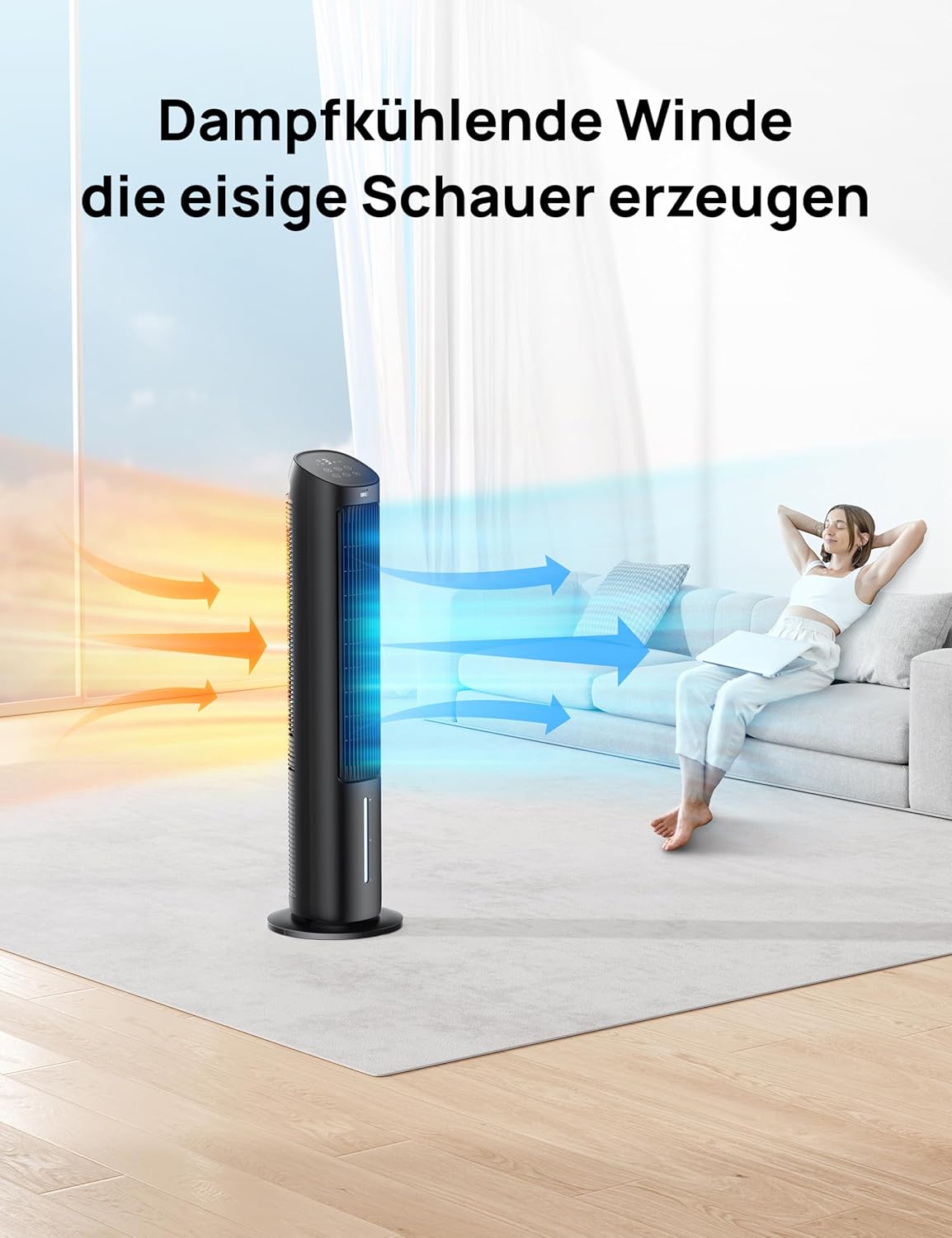 Turmventilator mit Wasserkühlung, Schwarz