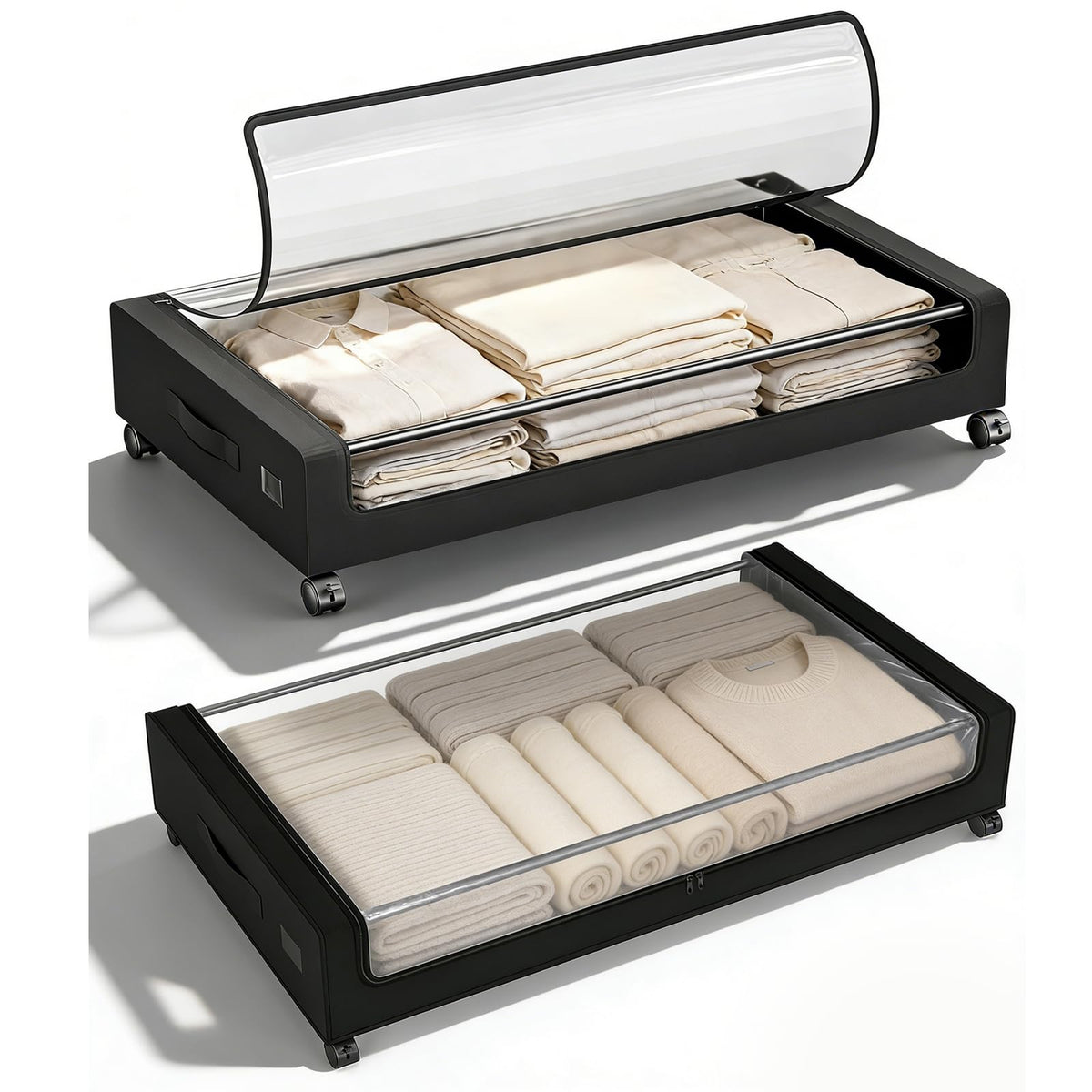 Unterbett-Aufbewahrungsboxen (2 Stück, 50L, rollbar), 50L Unterbett‑Box mit Rollen (L78 x B44 x H18 cm) 2