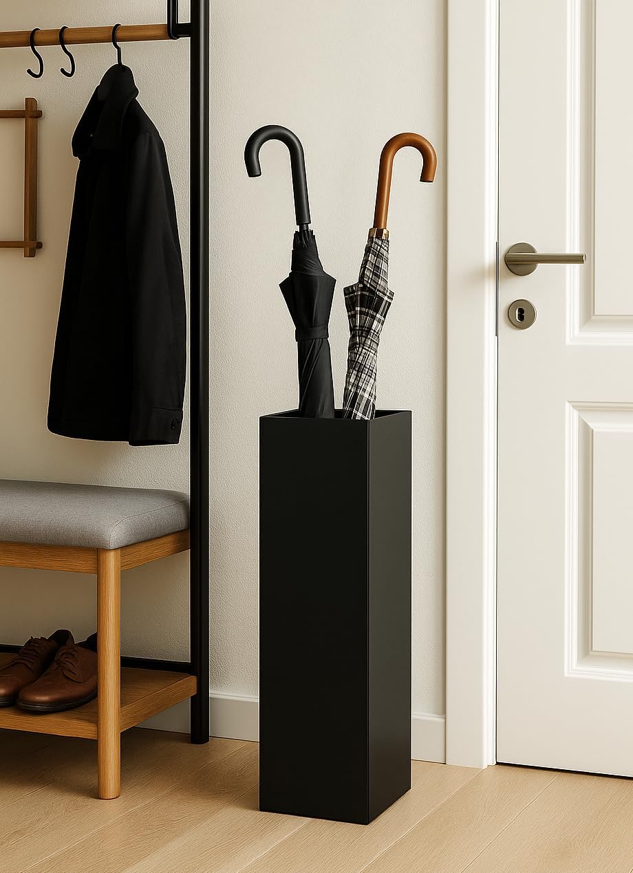Schirmständer mit Haken und Wasserauffangschale, schwarz