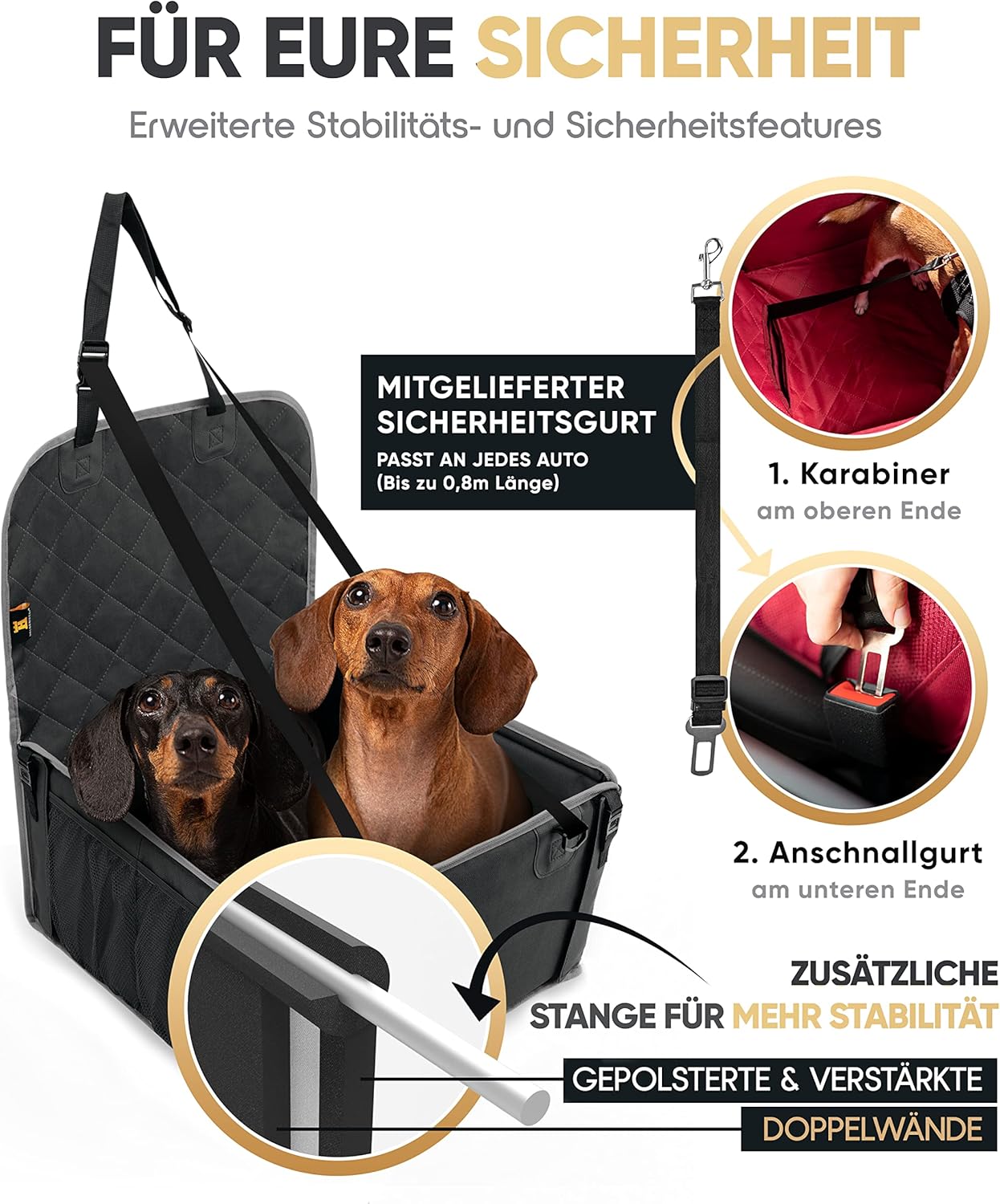 Wasserdichter Hundeautositz, Schwarz-Grau