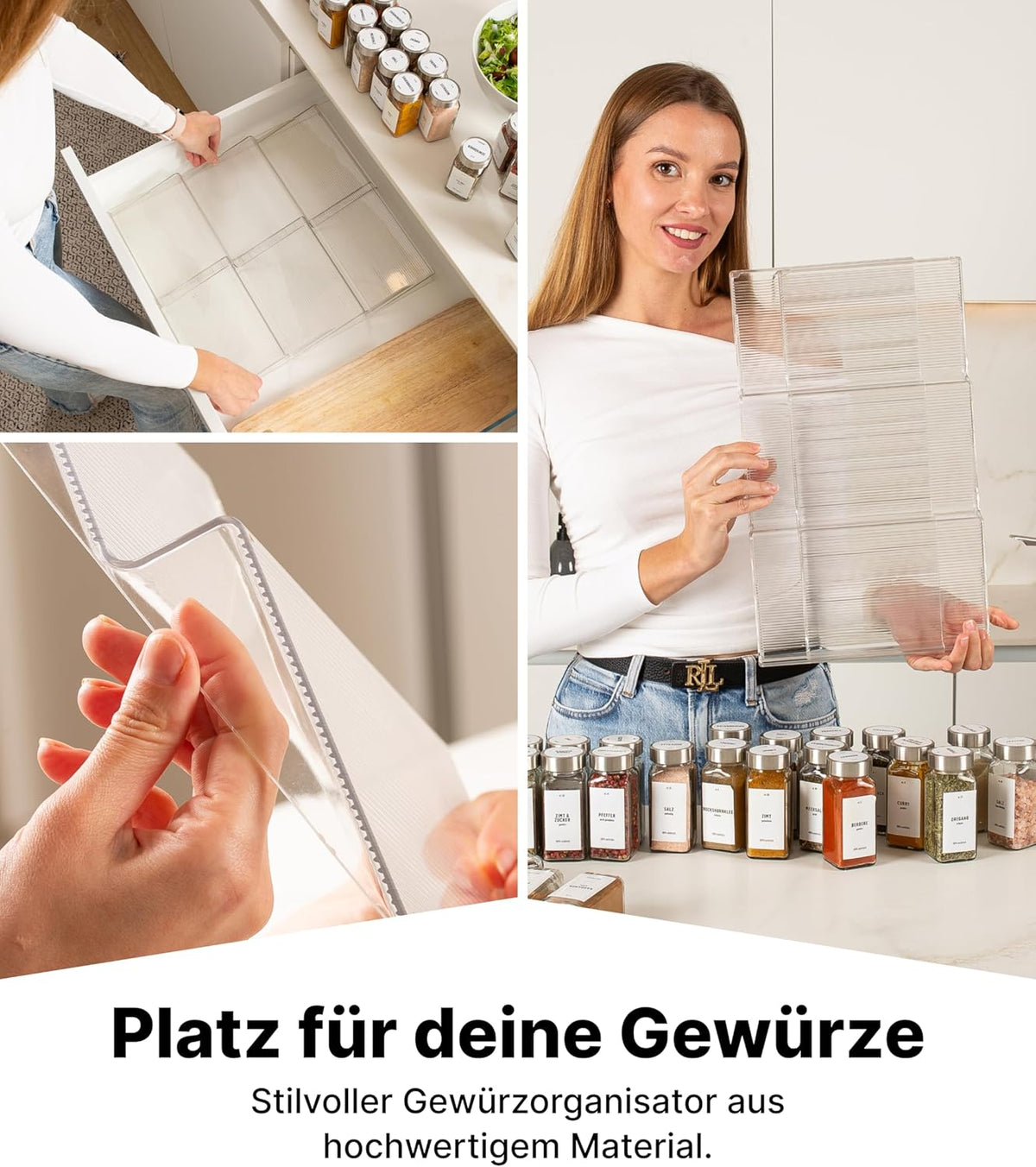 Gewürzgläser-Set mit Schubladeneinsatz, 24 Stk, ausziehbar, Chrom, Deckel Edelstahl