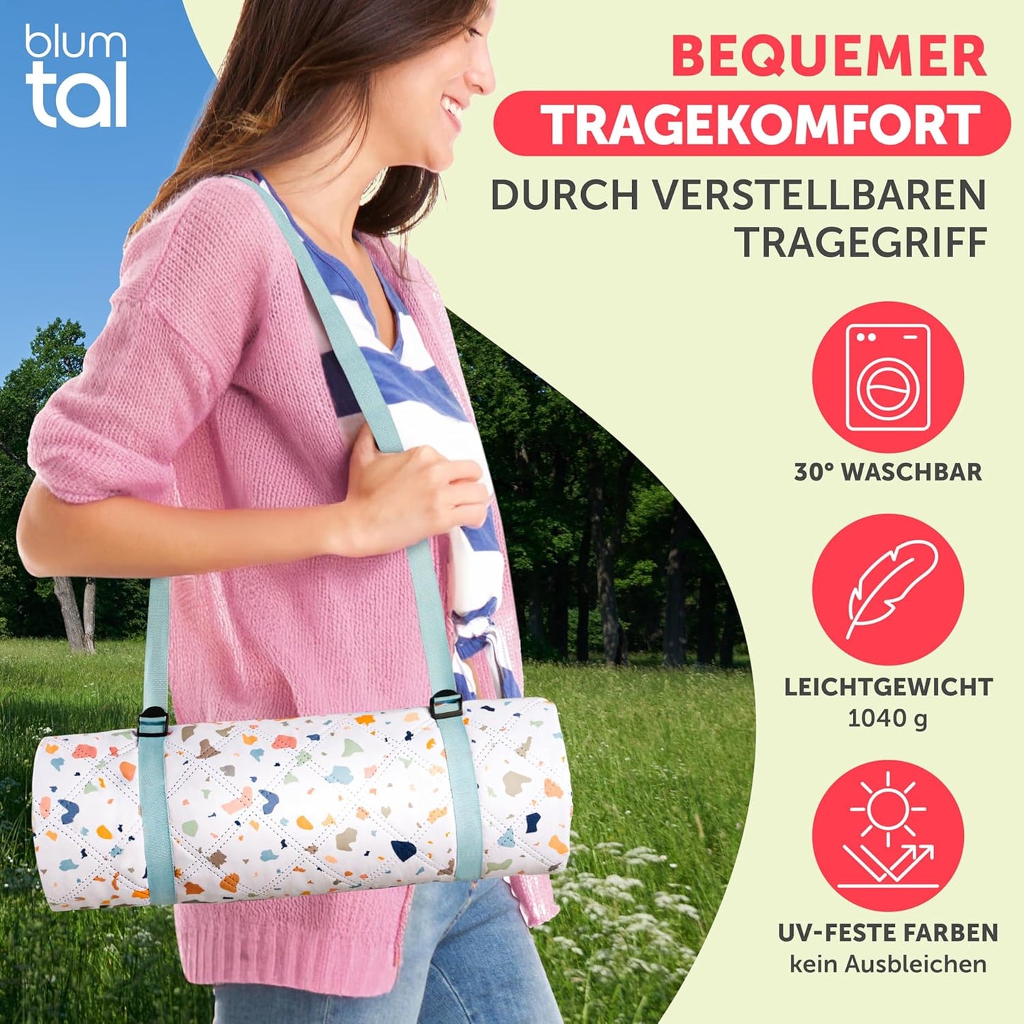 Wasserdichte Picknickdecke, Terrazzo Bunt 200 x 200 cm