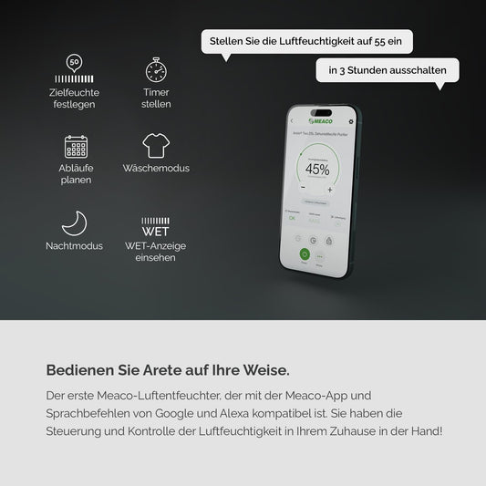 MeacoDry Arete Two Luftentfeuchter, Holzkohle; AreteTwo-12L(WiFi)