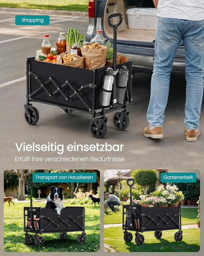 Faltbarer Handwagen mit verstärkten Rollen, Tintenschwarz 90 L