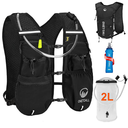 Leichte Laufweste mit Trinksystem (6L, inkl. 2L Blase), Schwarz mit eine 500ml Trinkflasche + eine 2L Trinkblase