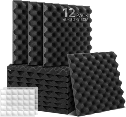 12 x Akustikschaumstoff mit Aufkleber, Kleberzubehör-12 Stück-2.5cm / Schwarz
