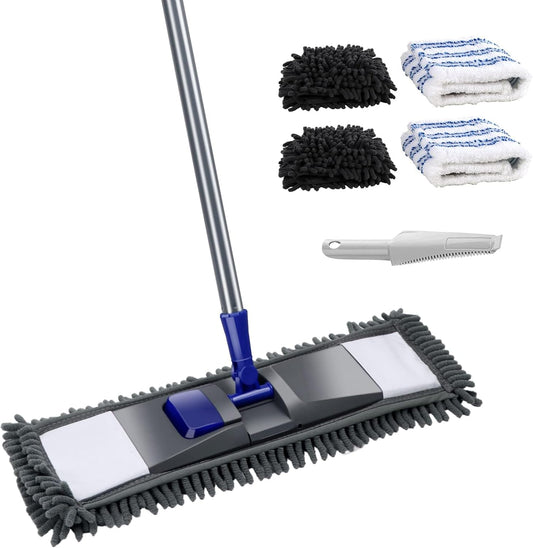 Wischmopp-Set mit 4 Pads und Schaber, Chenille+Mikrofaser Mopp