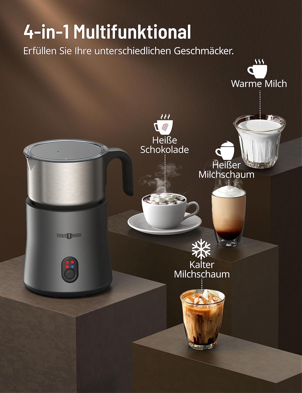 4-in-1 Elektrischer Milchaufschäumer, spülmaschinenfest, 500 ML