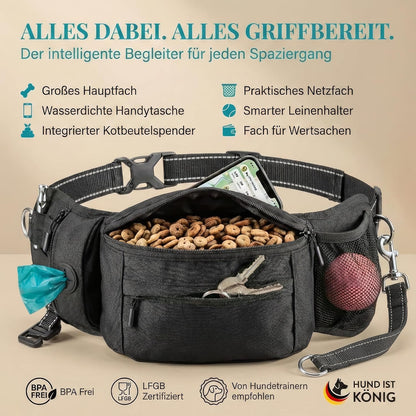 Leckerlitasche für Hunde mit Kotbeutelspender, Schwarz