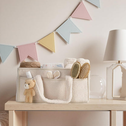 Wickeltisch Organizer mit Fächern & Griffen, Beige