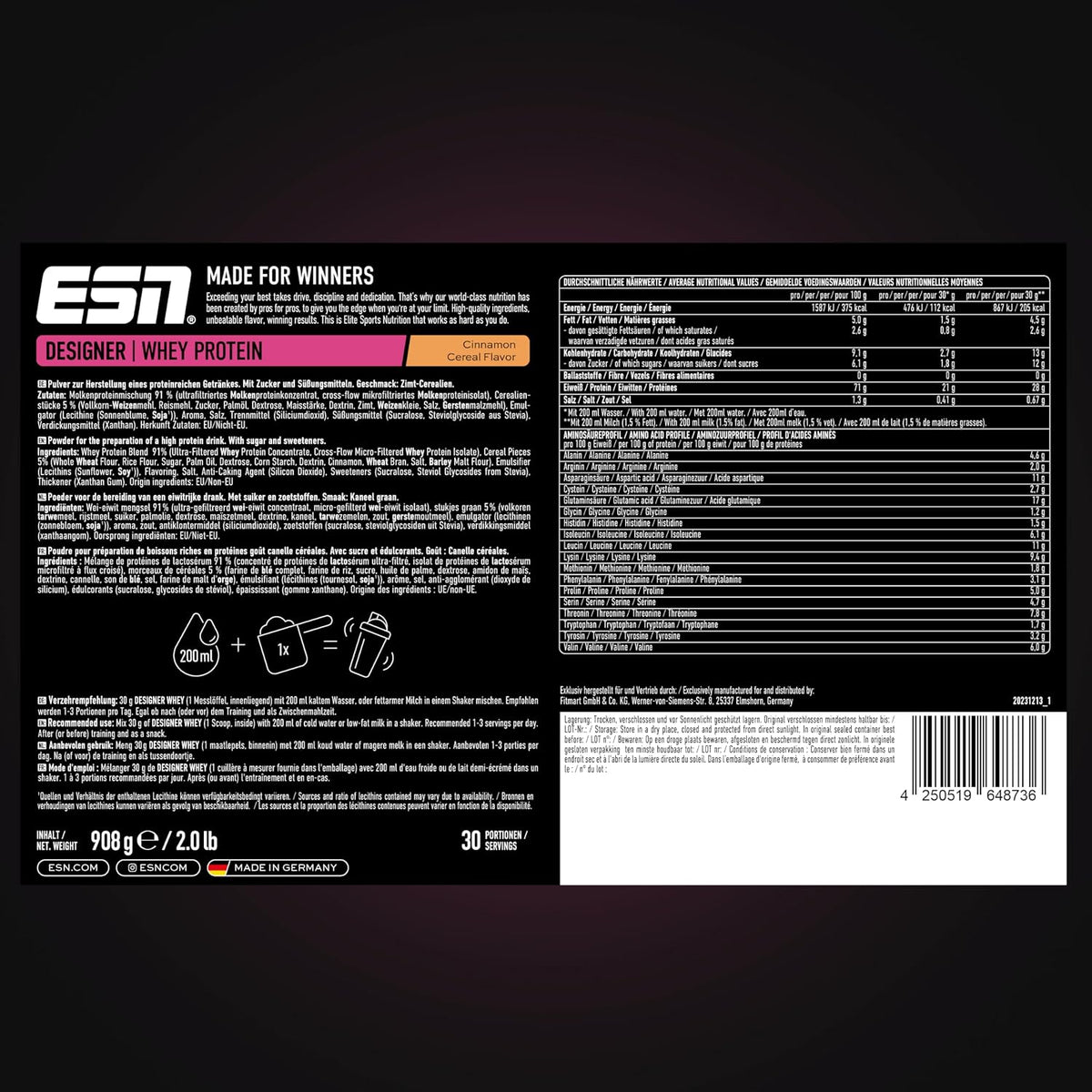 Designer Whey Protein, Cinnamon Cereal 908 g (Paquete de 1)