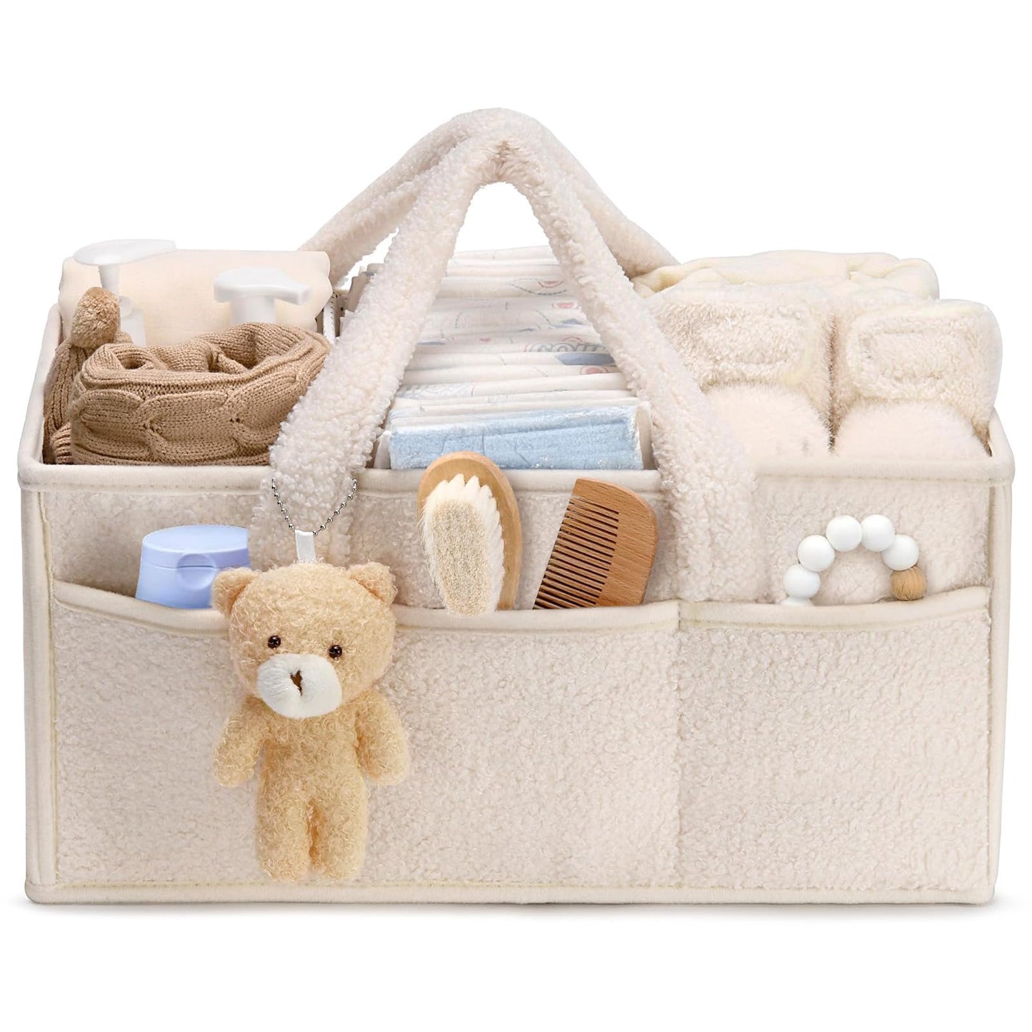Wickeltisch Organizer mit Fächern & Griffen, Beige