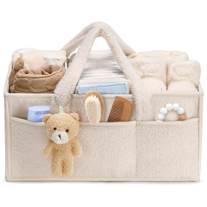 Wickeltisch Organizer mit Fächern & Griffen, Beige