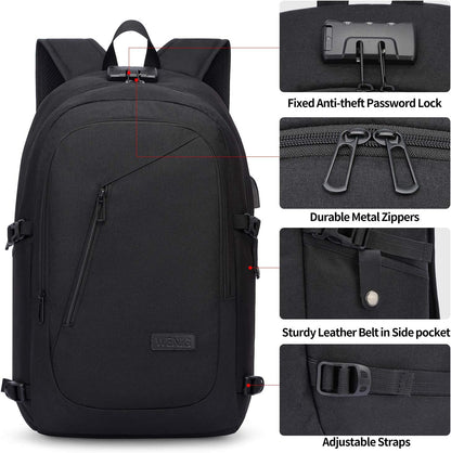 Laptop-Rucksack mit USB-Port, Gepäckgurt, 17 Zoll Schwarz-1