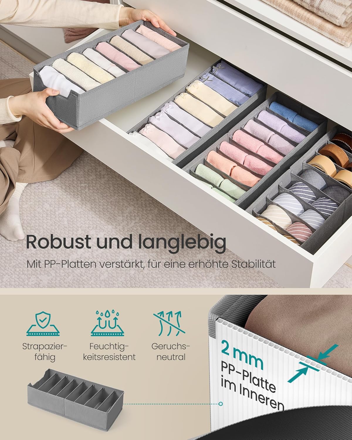 Organizer Set für Schubladen, 40T x 16B cm mit Trennwände