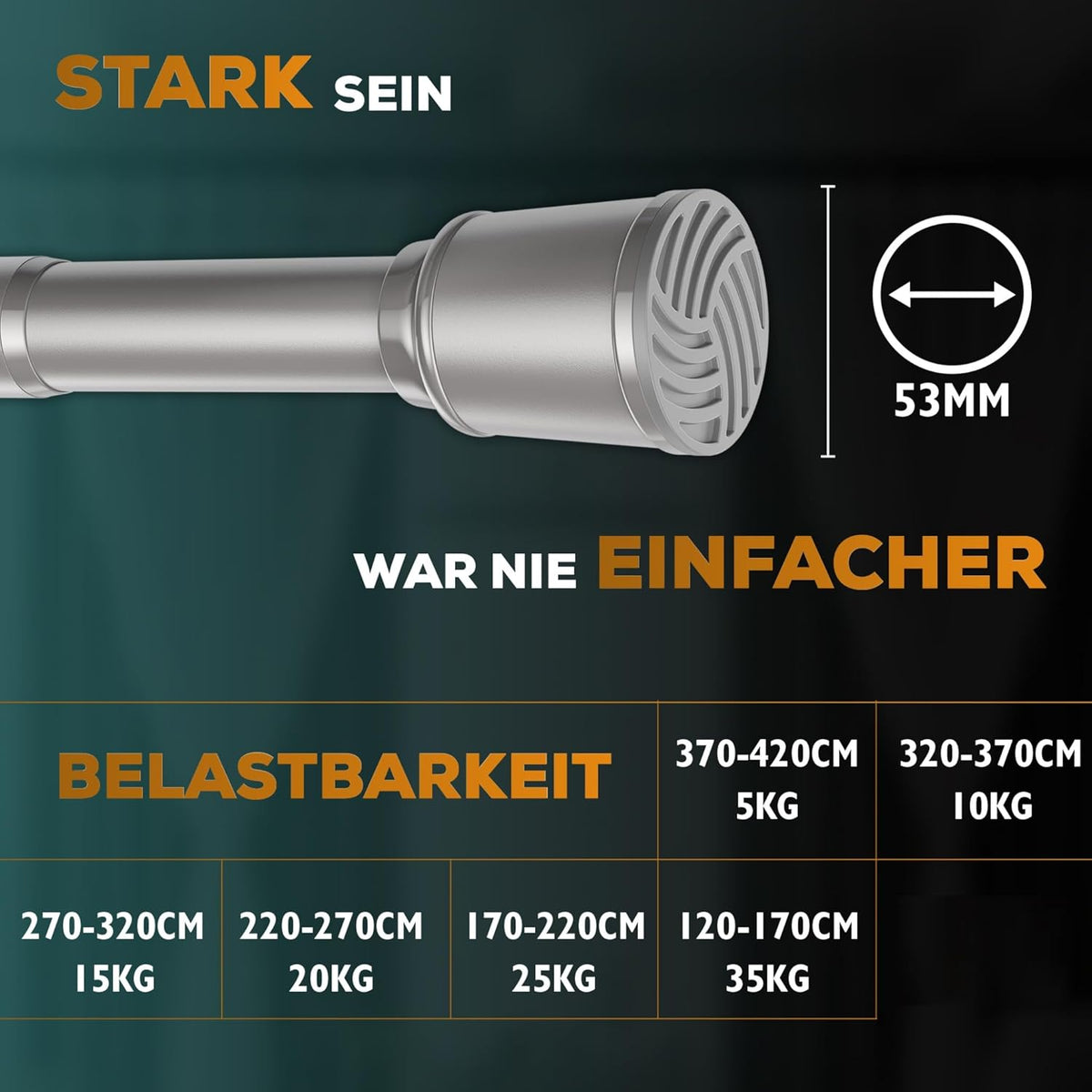 Teleskop-Duschstange zum Klemmen 370-420 cm, 370-420 cm Grau