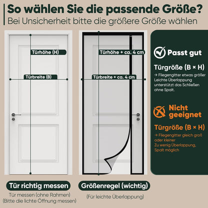 Fliegengitter Tür-Magnetvorhang (seitliche Öffnung), 140x230cm Schwarz (Seitliche Öffnung)