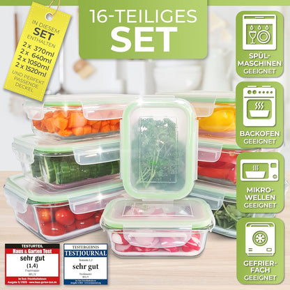 16-teiliges Frischhaltedosen Glas-Set