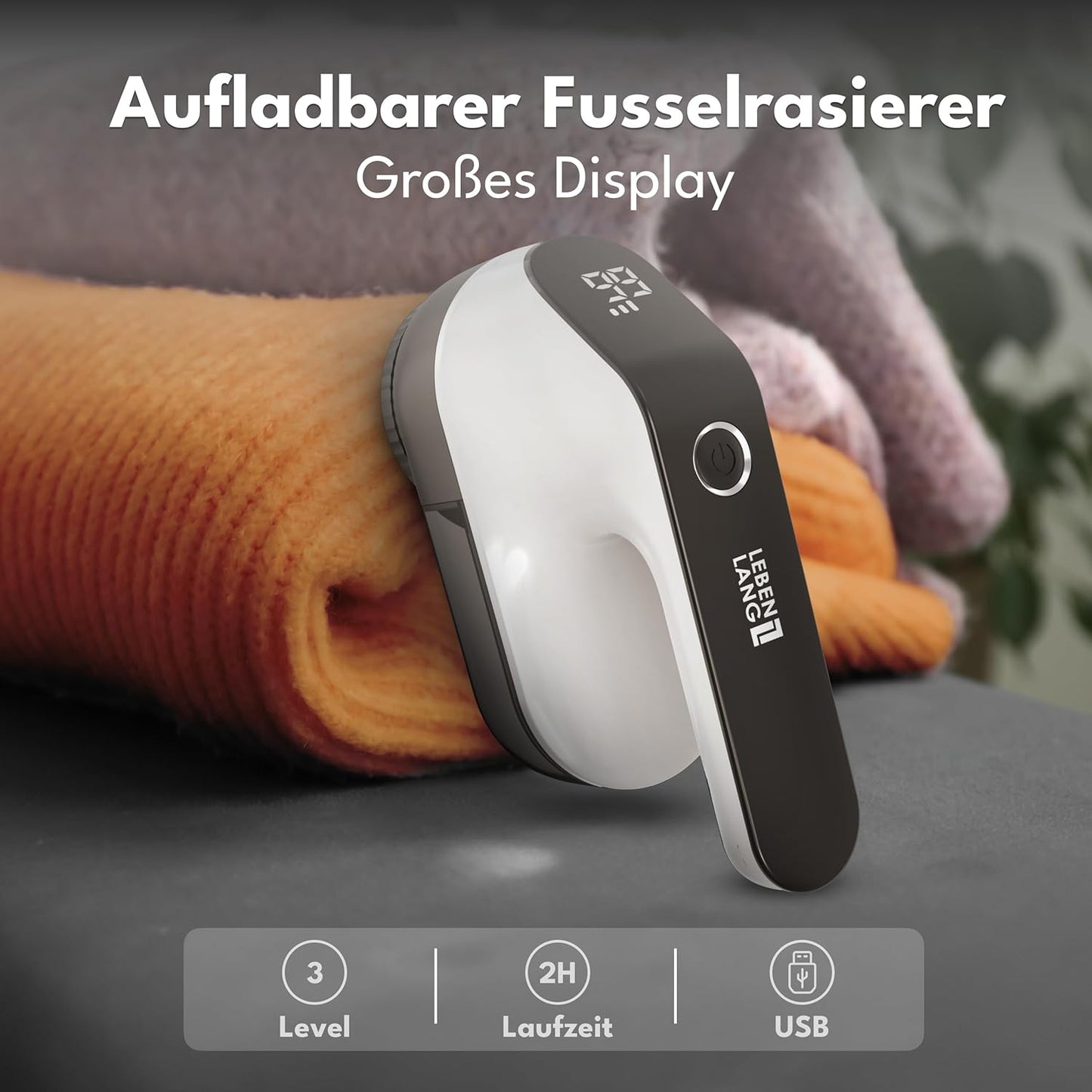 Elektrischer Fusselrasierer mit LED-Anzeige, Weiss - 2000mah