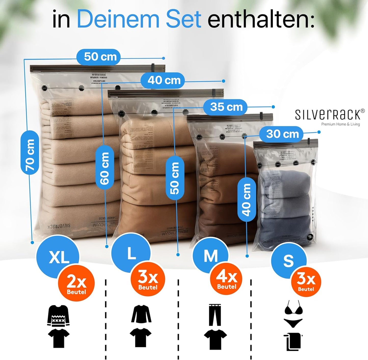 12 Stück Vakuumbeutel zum Rollen, 12 Beutel - (3S,4M,3L,2XL) (zum Aufrollen))