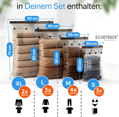 12 Stück Vakuumbeutel zum Rollen, 12 Beutel - (3S,4M,3L,2XL) (zum Aufrollen))