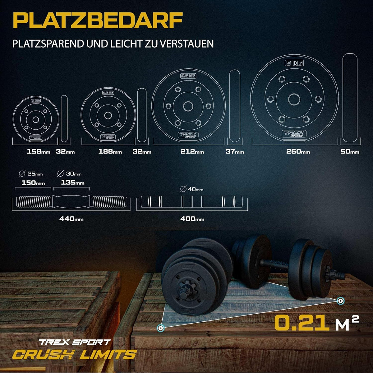 Hanteln Set mit Verbindungsrohr (20kg-40kg), 2x10 kg Schwarz
