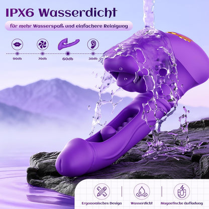 Vibrations-Dildo mit Stoss- und Leckfunktion, Lila