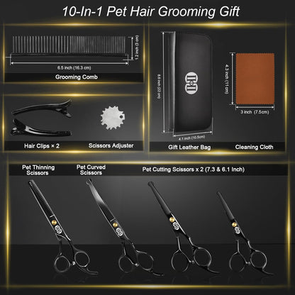 10-teiliges Fellpflegeset, Schwarz Fellschere Hunde / 10-In-1 Schwarz Hundeschere
