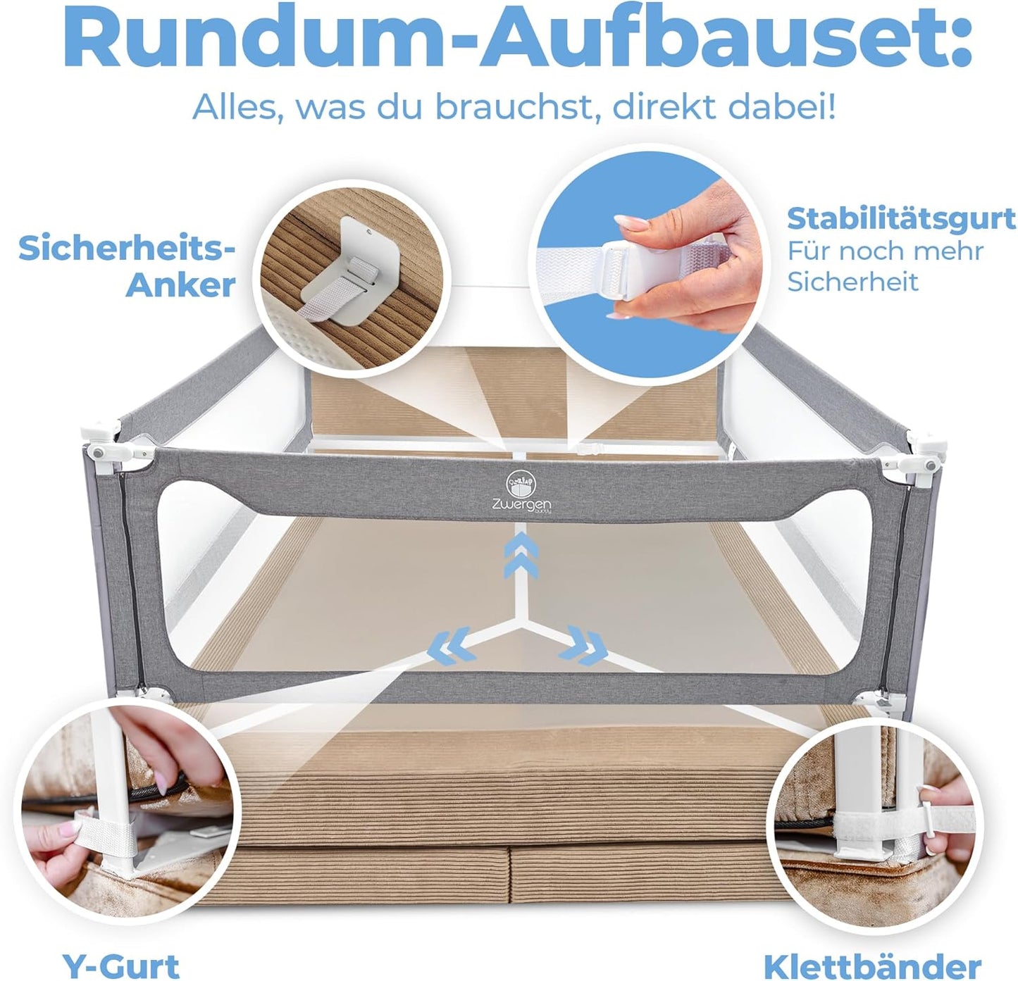 Rausfallschutz-Set für Boxspringbetten, 3er Set für 180x200cm Bett