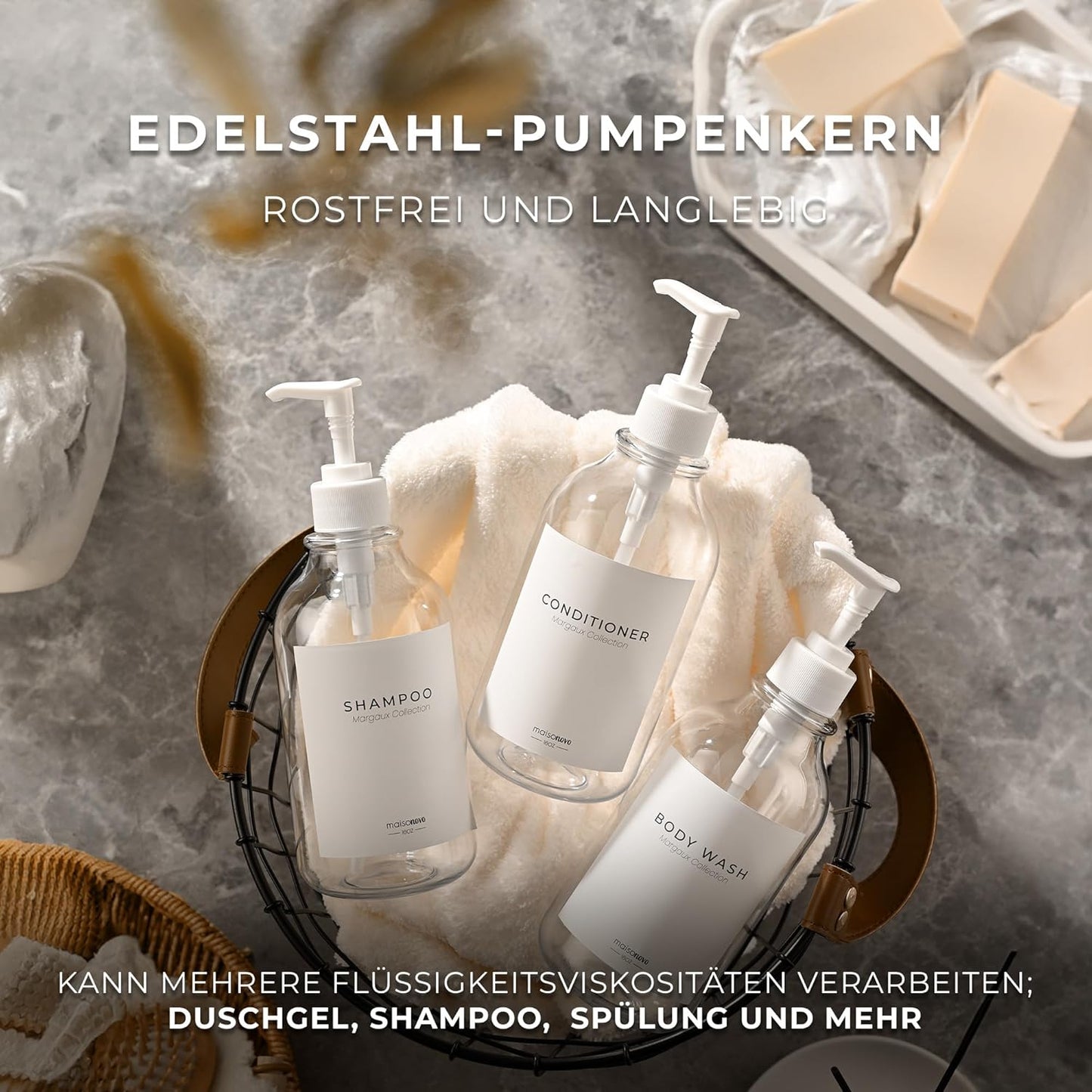 Nachfüllbare Shampoo- und Conditioner-Flaschen (3er Set), Klar Weiß X3