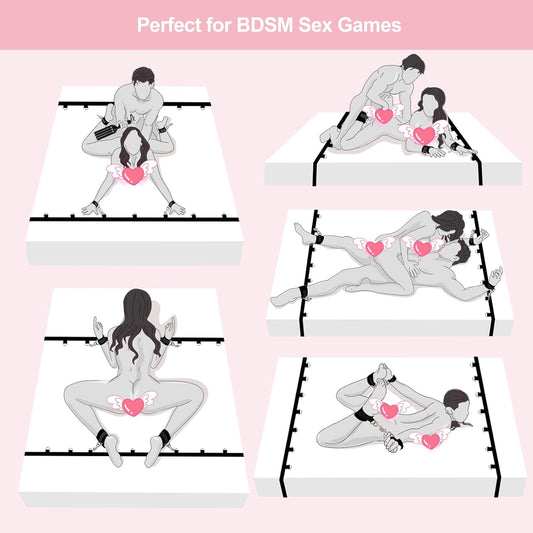 BDSM Bettfesseln Set mit Handschellen & Augenbinde