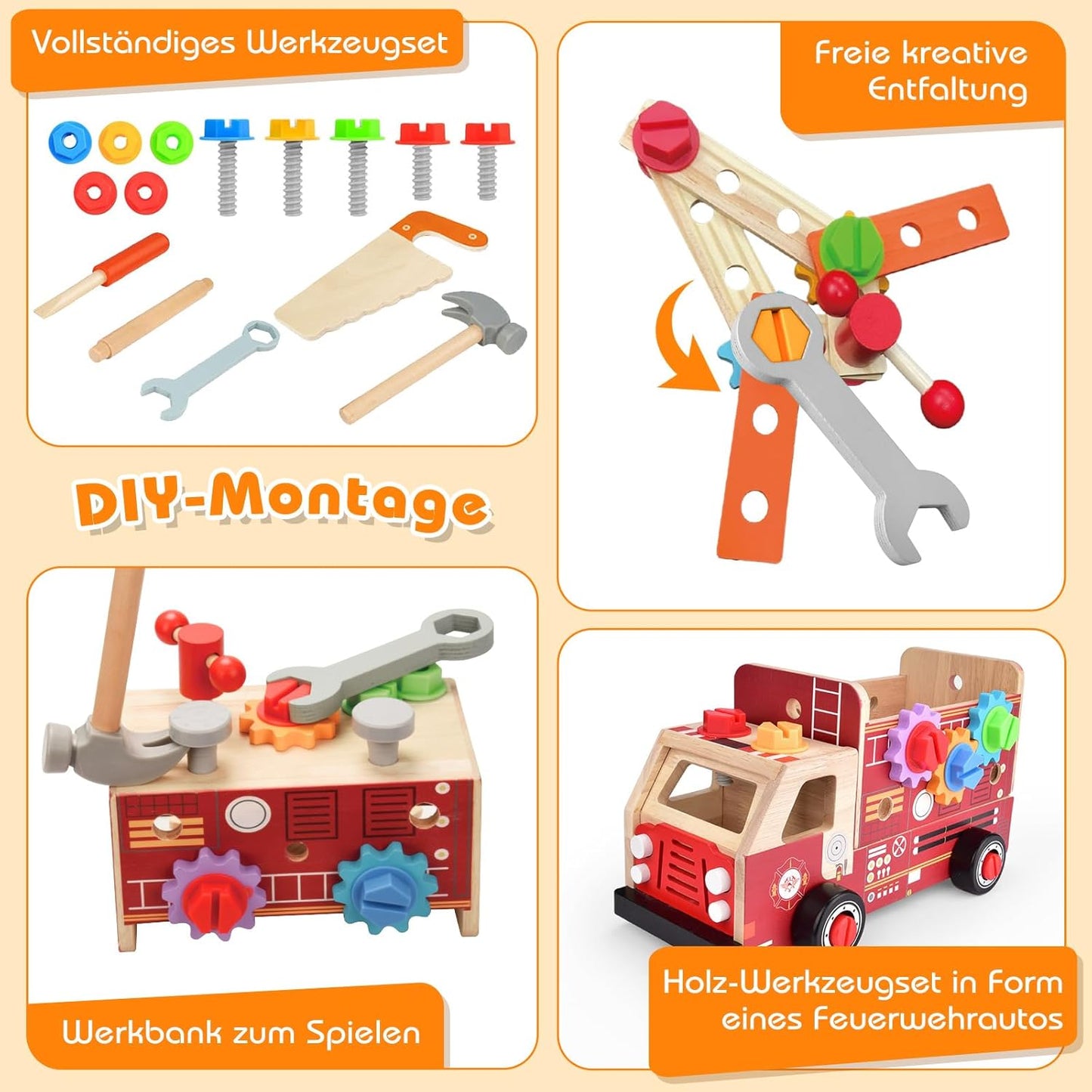 2-in-1 Werkzeugkoffer für Kinder, 2-in-1 Feuerwehrauto