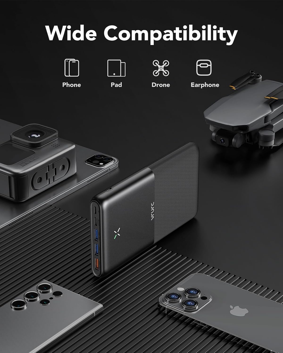 Powerbank 30000mAh, 22.5W, 4 Ausgänge, 3 Eingänge