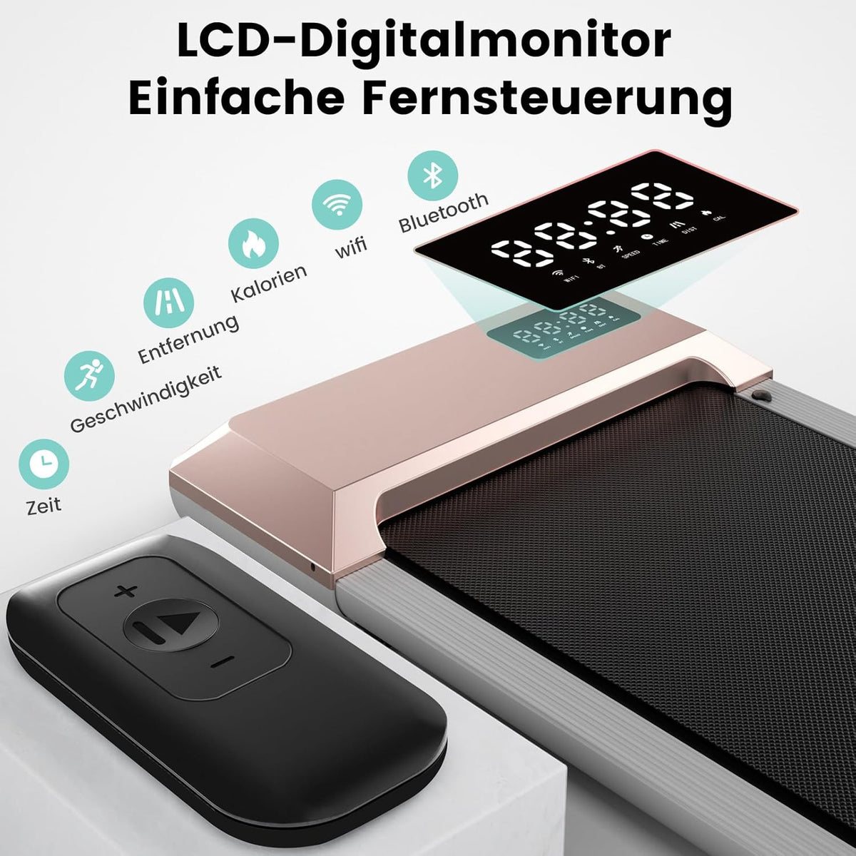 Walking Pad mit App-Steuerung und KI-Begleitung, 80cm / Gold