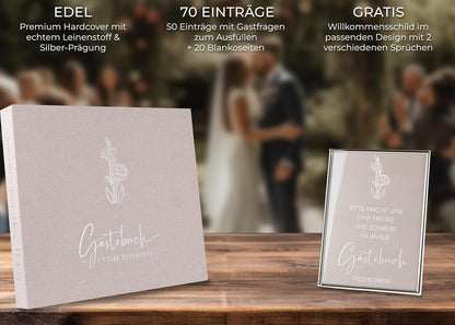 Gästebuch für Hochzeiten, mit Fragen Sandbeige