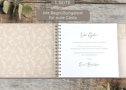 Gästebuch für Hochzeiten, mit Fragen Sandbeige
