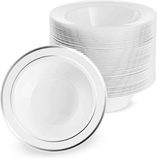 25x Suppenteller mit Silbernem Rand