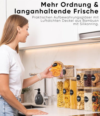 Vorratsgläser-Set mit Deckel, 8 Stk., 3 Grössen, Rund