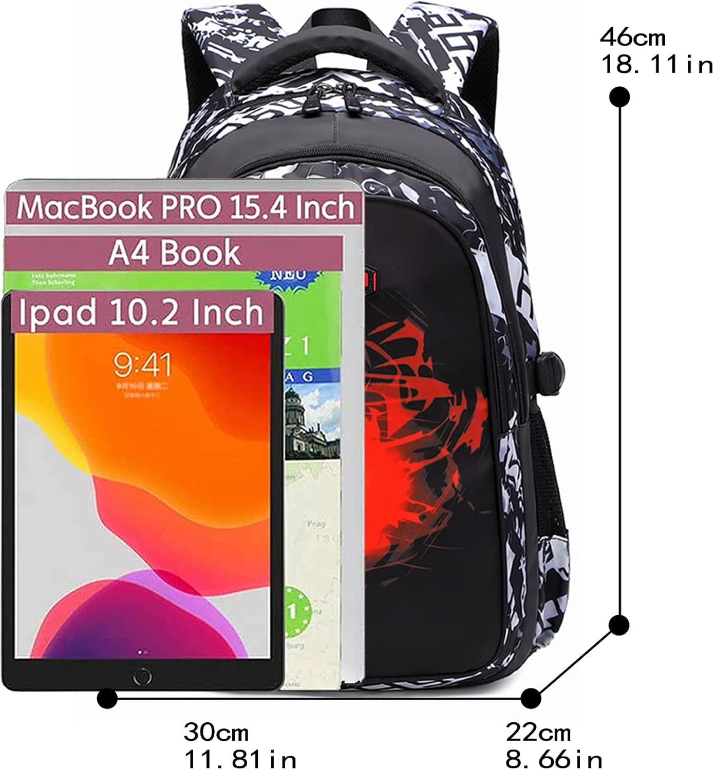 Schulrucksack mit Fussballmotiv, Grau M