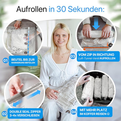 12 Stück Vakuumbeutel zum Rollen, 12 Beutel - (3S,4M,3L,2XL) (zum Aufrollen))