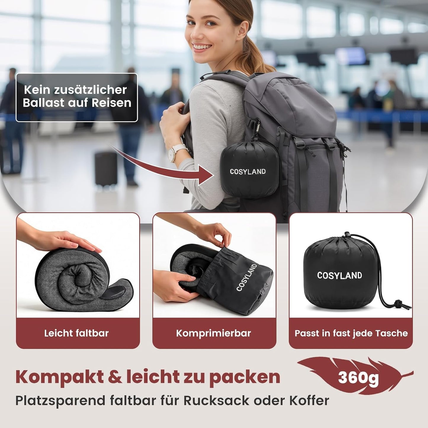 Reisekissen 360° Nackenhörnchen Memory Foam, Schwarz