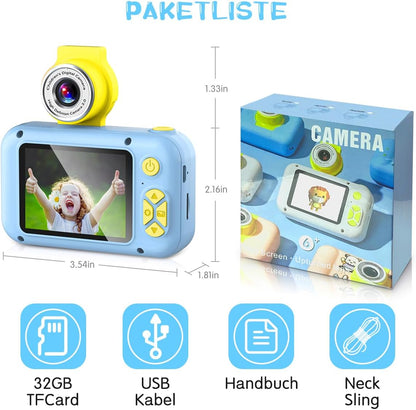 Kinderkamera mit 180° Flip-Objektiv & IPS-Bildschirm, Blau