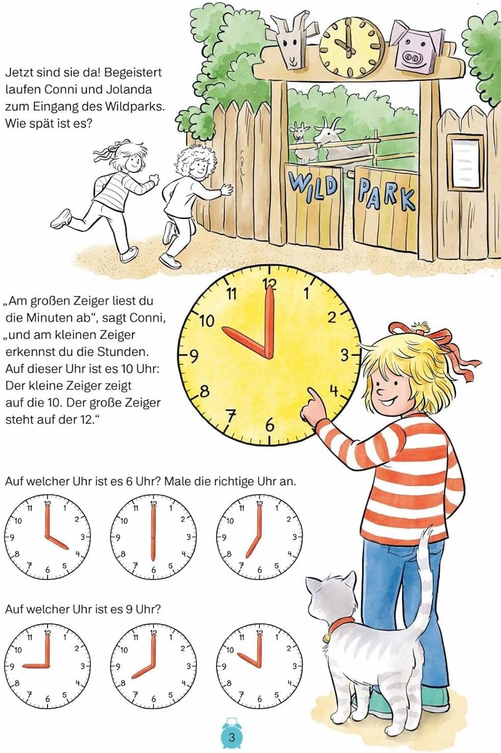 Wecker ohne Ticken mit Conni Buch: Die Uhrzeit, Rosa Conni